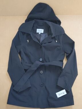 Towne (London Fig) Women's Black Hooded Trench Coat